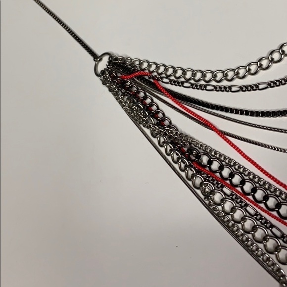 Metal Layered Silver 11 Chain metal Rock Necklace hot pink artisan made - Picture 5 of 8